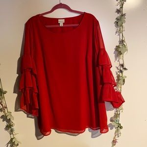 Red Ruffle Sleeve Shirt